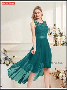 Lace High Low Cocktail Dress with V Back and Satin Belt